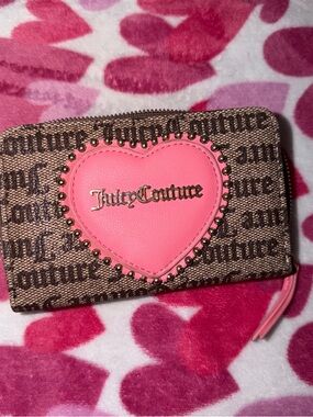 Juicy Couture Brown Logo Wallet with Pink Heart Patch